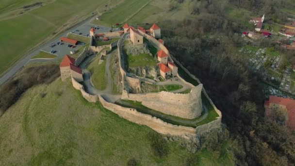 Flygbilder Från Medeltida Citadell Rupea Brasov County Rumänien Panorama Video — Stockvideo