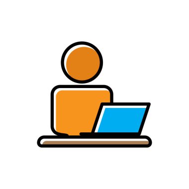 Düz simge dizüstü bilgisayarla çalışıyor. Şablon vektörü tasarla