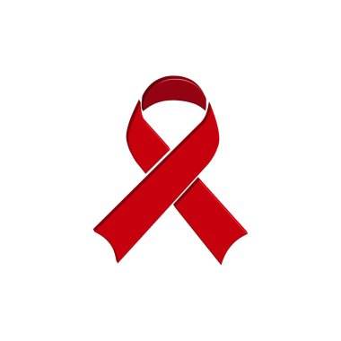 Kırmızı kurdele 3D ikonu. Dünya gündüz sembolüne yardım ediyor. Şablon vektörü tasarla