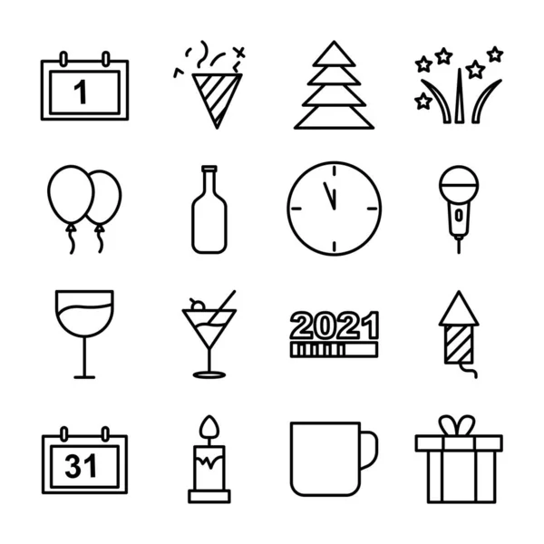 Nieuw Jaarlijn Pictogram Ingesteld Eenvoudig Ontwerp Bewerkbaar Ontwerp Vector Illustratie — Stockvector