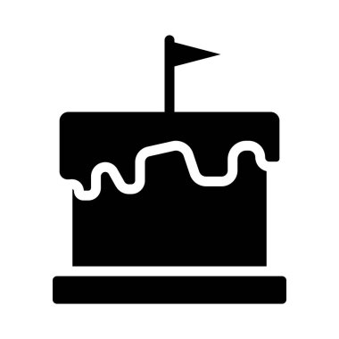 Doğum günü pastası sembolü. Bayrağı olan pasta ikonu. Basit dizayn edilebilir. Şablon vektörü tasarla