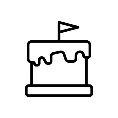 Doğum günü pastası ikonu. Bayrağı olan pasta ikonu. Basit dizayn edilebilir. Şablon vektörü tasarla