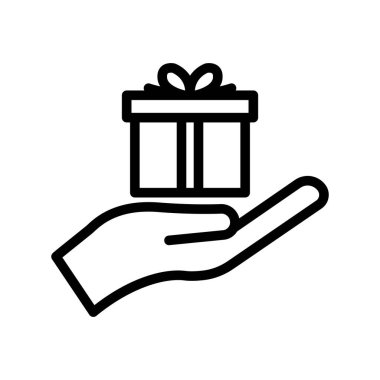 Sürpriz çizgi ikonu, hediye. El ve hediye kutusu ikonu. Basit dizayn edilebilir. Şablon vektörü tasarla