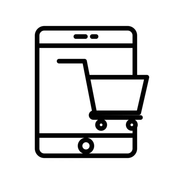 Online Shopping Line Symbol Telefon Symbol Mit Warenkorb Einfaches Design — Stockvektor