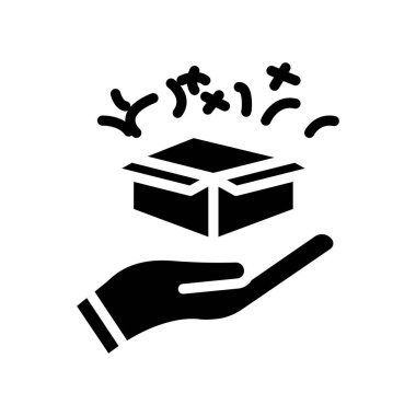 Sürpriz ikon. Açık hediye kutusu olan el simgesi. Basit dizayn edilebilir. Şablon vektörü tasarla