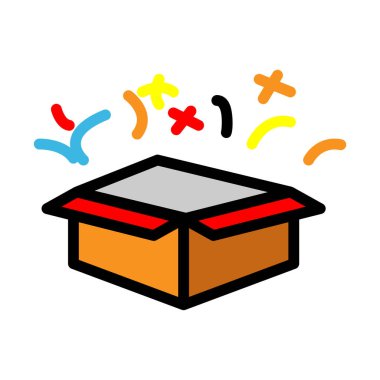 Hediye kutusu doğrusal renk simgesini aç. Sürpriz simge. Basit dizayn edilebilir. Şablon vektörü tasarla