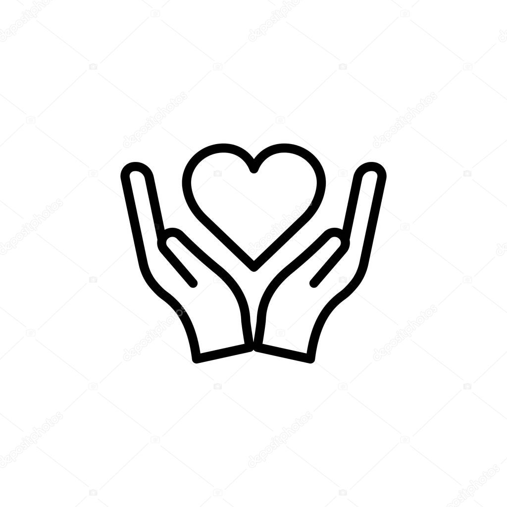 Hand line icon with heart. symbol of love. simple design editable. Design template vector