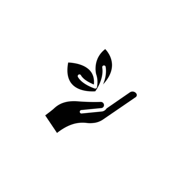 Ícone Mão Com Folha Símbolo Para Plantar Design Simples Editável — Vetor de Stock