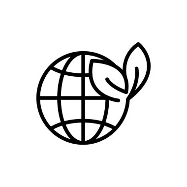 Yapraklı dünya çizgisi simgesi. Ağaç dikme sembolü, sulak alanlar. Basit dizayn edilebilir. Şablon vektörü tasarla