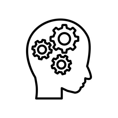 Başında çizgi simgesi olan bir kafa. Yönetim sembolü, iş. Basit dizayn edilebilir. Şablon vektörü tasarla