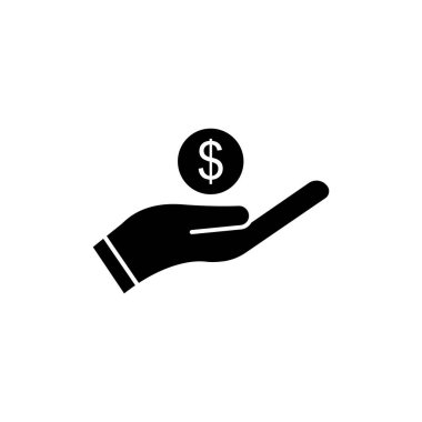 Paralı bir el ikonu. Para biriktirmek, finans yatırımı, el ele tutuşmak. İnternet sitesi düğmesi ya da mobil uygulama için internet konsepti sembolü. Basit dizayn edilebilir. Şablon vektörü tasarla