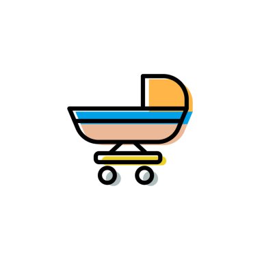 Bebek arabası çizgili çizgi ikonu. Basit dizayn edilebilir. Şablon vektörü tasarla