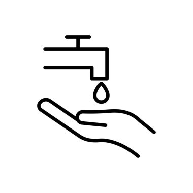 Musluğu olan el çizgisi simgesi. El yıkama sembolü. Basit dizayn edilebilir. Şablon vektörü tasarla