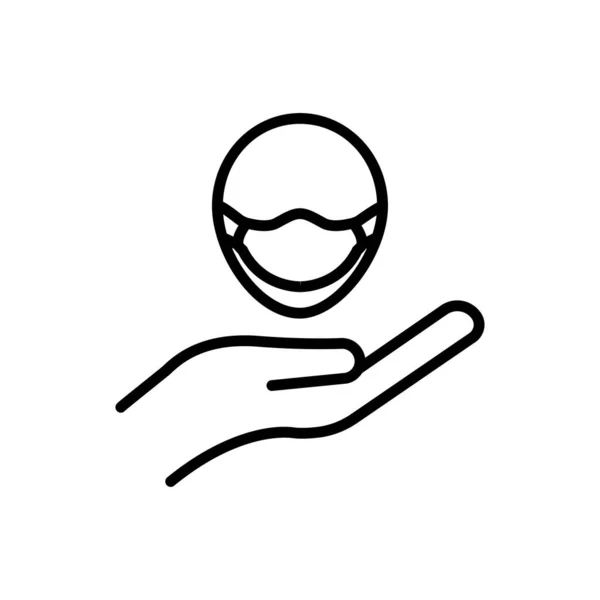 Ícone Linha Mão Com Cabeça Pessoa Está Usando Uma Máscara — Vetor de Stock