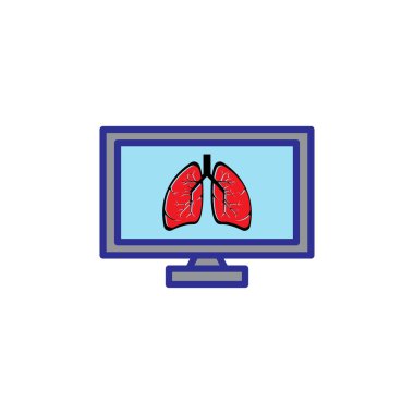 Akciğeri olan düz ekran simgesi. Akciğer sağlığı monitörü sembolü. Basit dizayn edilebilir. Şablon vektörü tasarla