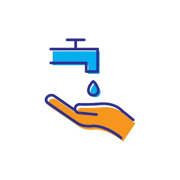 Hand Plat Pictogram Met Waterkraan Handsymbool Wassen Eenvoudig Ontwerp Bewerkbaar — Stockvector