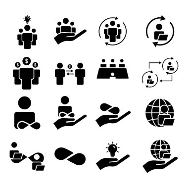 Takım çalışması simgesi seti. İş sembolü. Basit bir illüstrasyon mobil uygulama hattı simgesi ve web tasarımı. Düzenlenebilir felç. Şablon vektörü tasarla