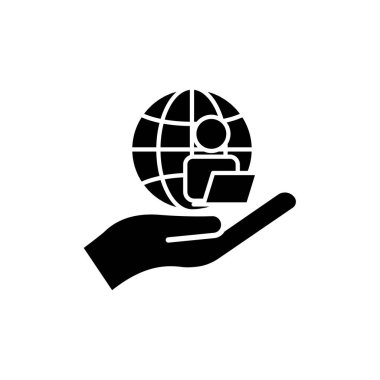 El ikonu, insanlar, dizüstü bilgisayar, dünya. İş çevrimiçi sembolü. Basit bir illüstrasyon mobil uygulama hattı simgesi ve web tasarımı. Düzenlenebilir felç. Şablon vektörü tasarla