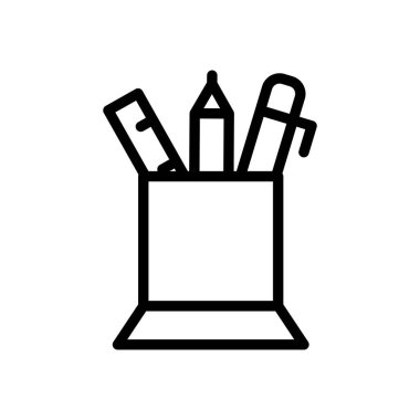 Cetvelli kalem satırı simgesi. Ofis kırtasiyesi. bu simge uygulama simgesi, web simgesi, bilgi simgesi için kullanılabilir. Her türlü kağıda baskı yap. Düzenlenebilir felç. Şablon vektörü tasarla