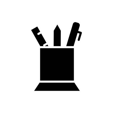 Cetvelli kalem simgesi. Ofis kırtasiyesi. bu simge uygulama simgesi, web simgesi, bilgi simgesi için kullanılabilir. Her türlü kağıda baskı yap. Düzenlenebilir felç. Şablon vektörü tasarla