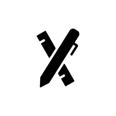 Cetvelli kalem simgesi. Ofis kırtasiyesi. bu simge uygulama simgesi, web simgesi, bilgi simgesi için kullanılabilir. Her türlü kağıda baskı yap. Düzenlenebilir felç. Şablon vektörü tasarla