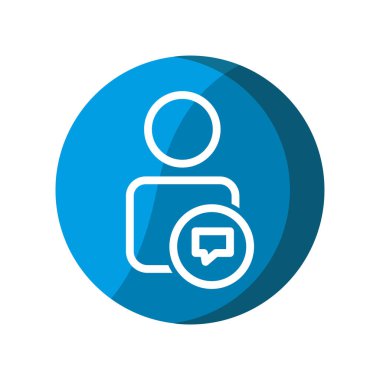 Sohbet simgesi olan kullanıcı. Basit illüstrasyon mobil konsepti, web tasarımı, uygulama, UI. Şablon vektörü tasarla