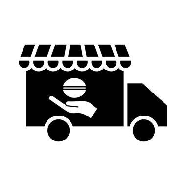 Truck icon with food. food delivery truck icon. Editable stroke. Design template vector