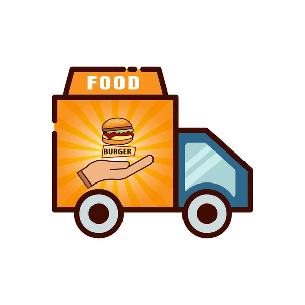 Truck Lineal Color Icon Food Delivery Food Truck Flat Style — Stock Vector