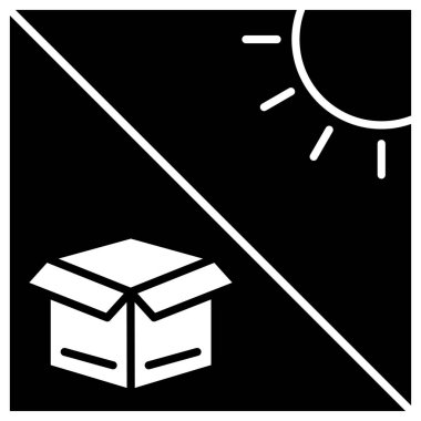 Güneşli kutu simgesi. Kargo kutusu. Güneşten uzak tut. Düzenlenebilir felç. Şablon vektörü tasarla