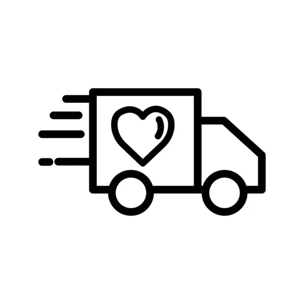 Icône Ligne Camion Avec Coeur Symbole Charité Don Humanité Course — Image vectorielle