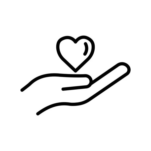 Icono Línea Mano Con Corazón Símbolo Caridad Donación Humanidad Derrame — Vector de stock