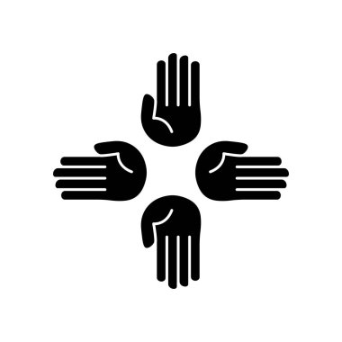 Dört el ikonu. Hayırseverlik sembolü, bağış, insanlık. Düzenlenebilir felç. Şablon vektörü tasarla