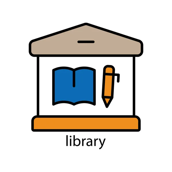Бібліотечна Будівля Лінійної Кольорової Піктограми Підходящий Інсульт Вектор Шаблону Дизайну — стоковий вектор