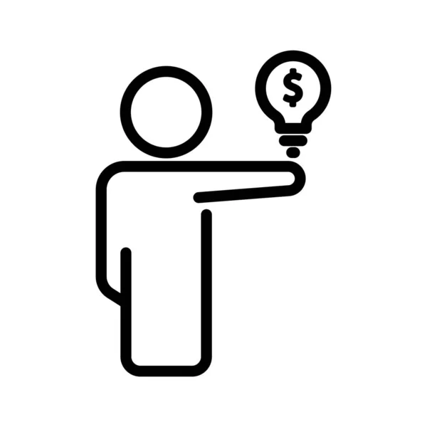 Ícone Linha Pessoas Com Lâmpada Dólar Símbolo Comercial Ilustração Simples — Vetor de Stock