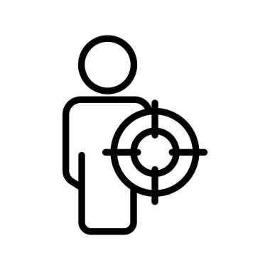 Müşteri hedef çizgisi simgesi. İnsanlar ve hedef. İş sembolü. Basit bir çizim. Düzenlenebilir felç. Şablon vektörü tasarla