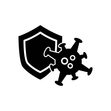 Virüslü kalkan simgesi. Korona virüsünü korumak için. Basit bir çizim. Düzenlenebilir felç. Şablon vektörü tasarla