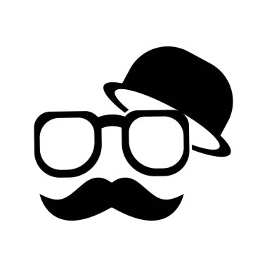 Şapka, gözlük ve bıyık ikonu, Babalar Günü sembolü. Düzenlenebilir felç. Basit bir çizim. Şablon vektörü tasarla