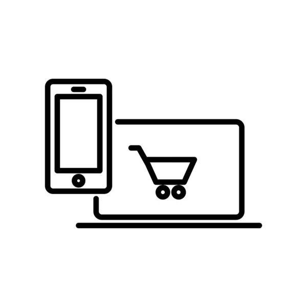 Alışveriş Çantası Dizüstü Bilgisayarlı Bir Cep Telefonu Nternetten Alışveriş Ikonu — Stok Vektör
