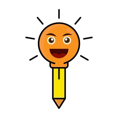 Eğitim fikri çizgi film karakteri. Ampul ve kalem. Eğitim illüstrasyonu için uygun. tasarım şablonu