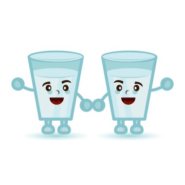 Taze süt bardağı çizgi film karakteri. Çizim düz stil. Süt ve içecek promosyonu için uygun, parmak izi tasarımı, çocuk kitabı, çocuk tişörtü vs. tasarım şablonu