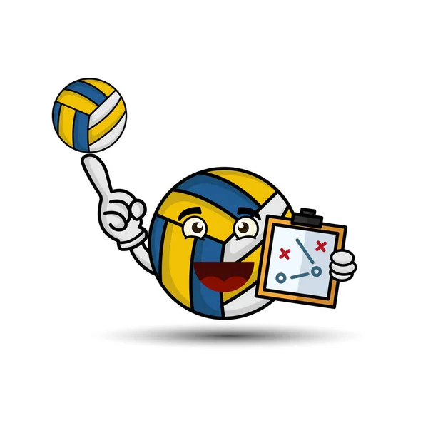 Volleyball Cartoon Figur Mit Strategiebrett Und Ball Volleyball Spielen Strategie — Stockvektor