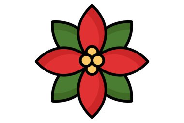 Poinsettia simgesi. renkli simge tarzı. Noel 'le ilgili bir ikon. Noel elemanları vektör illüstrasyonuName