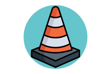 Trafik konisi simgesi. renkli simge tarzı. Uyarıyla ilgili simge. iş güvenliği elemanları vektör illüstrasyonu