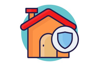 Sigorta simgesi renkli. Gayrimenkulle ilgili ikon. Yerleşik elementler vektör illüstrasyonu