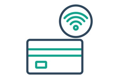 İkona ödeme yapmak için dokunun. Satır simgesi tarzı. Temassızla ilgili ikon. banka elemanları vektör illüstrasyonu