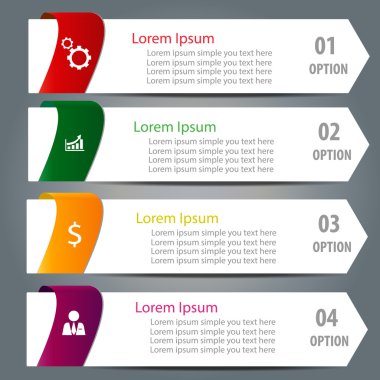 Modern tasarım oku ve etiket Infographic şablon wiith simgesi