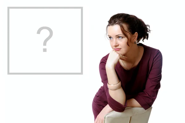 Girl in formal clothes ponder the question — Stock Photo, Image
