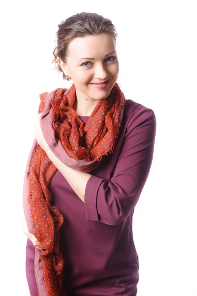 Girl in a burgundy dress that crossed her arms — Stock Photo, Image