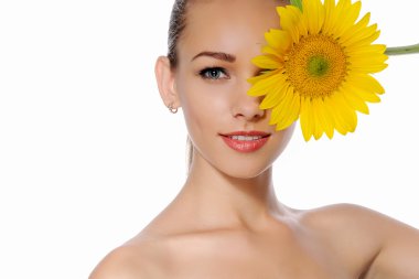 Bir gözü sarı çiçek Ayçiçeği kadın kapalı 