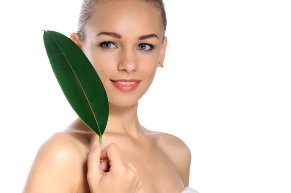 Picture of woman with sprout — Stock Photo, Image